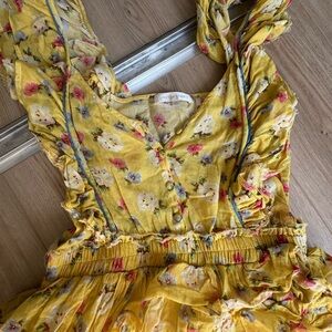 LoveShackFancy Yellow Floral Mini Dress